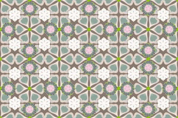 Raster graphic print. Delicate little flowers in blue, beige and green colors. Small floral seamless pattern.