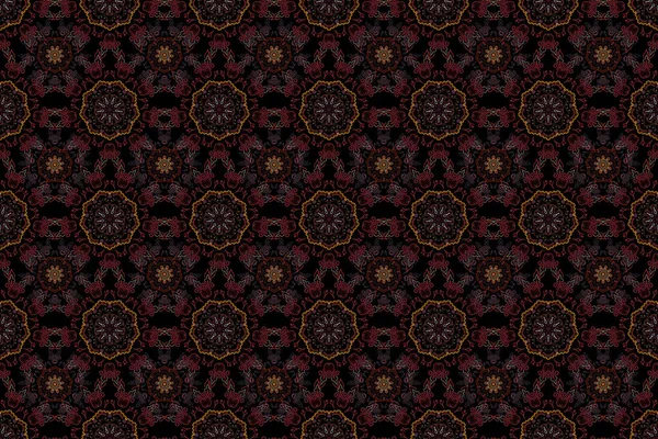 Raster Illustration Damask Seamless Floral Background Pattern Purple Brown Red — Stock Photo, Image