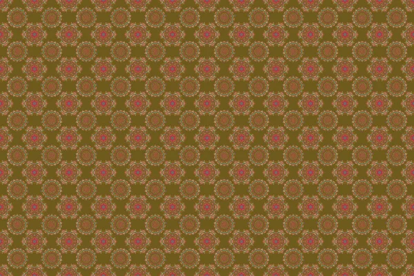 Rope seamless tied fishnet damask pattern in brown, pink and green colors. Wallpaper.