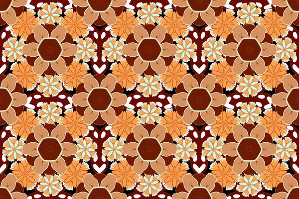 Gray, red and orange grid in oriental style. Eastern motley Islamic card background. Raster seamless elements for design.