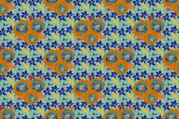 Abstrakcyjny Elegancja Bezszwowy Wzór Motywami Kwiatowymi Kolorze Zielonym Pomarańczowym Raster — Zdjęcie stockowe