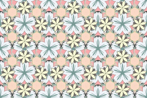 Raster Flower Seamless Pattern Beige Gray Green Colors — Stock Photo, Image