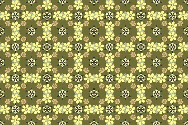 Нежный Узор Маленькие Цветы Желтом Зеленом Коричневом Цветах Растите Симпатичный — стоковое фото