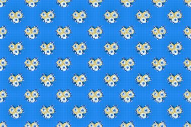 Kumaş veya nakış için gri, mavi ve sarı güller.