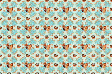 Turuncu ve mavi renklerde yumuşak, pürüzsüz, saf bir çiçek. Yapraklı eski püskü desenler, bahar mevsimi, renkli çiçek arkaplan izleri..