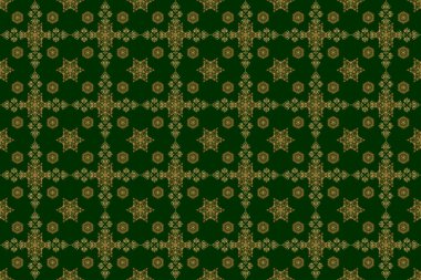 Yeşil ve altın renkli tekstil baskısı. İslami Raster katır renkli tasarım. Doğulu süslemesiz desen. Motifli Motley döşemeleri.