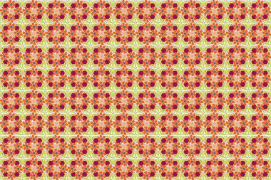 Bej, turuncu ve mor renkli pek çok küçük sevimli çiçeğin kusursuz deseni. Raster oldukça eski çiçek desenli - pürüzsüz arkaplan.