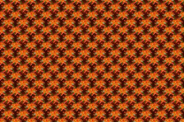 Kırmızı, sarı ve turuncu renklerde klasik raster çiçeksiz desen.