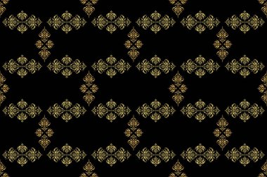Klasik altın desenli, altın çiçekli süs desenli brokar desenli, cam desenli, çiçekli altın desenli siyah arkaplan..