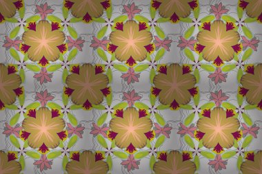 El yazısı raster çiçekleri, pullar, anahtarlar. Yeşil, beyaz ve sarı renklerde klasik, pürüzsüz desen.