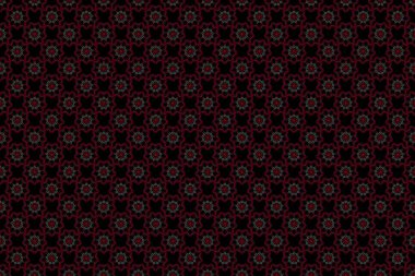 Raster illüstrasyonu. Dizayn, tekstil veya kumaş için kırmızı, mor ve turuncu renklerde Raster dikişsiz çiçek deseni.