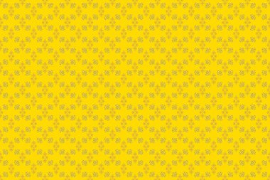 Kumaş baskısı, hatıra defteri, hediye paketi için. Raster sarı arka planda altın desenli kusursuz vintage desen.