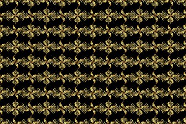 Zarif raster klasik kusursuz desen. Siyah arkaplanda tekrarlayan elementlerle kusursuz soyut süs. Siyah ve altın desenli.