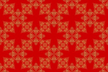 Kırmızı arka planda altın desen. Soyut raster elementleri ile lüks altın pürüzsüz desen.