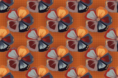 Eski tarz. Soyut kozmosun kusursuz deseni turuncu, sarı ve kahverengi renklerde. Stock raster illüstrasyonu.