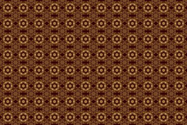 Zarif, klasik, kusursuz bir model. Kahverengi arka planda tekrarlayan elementlerle kusursuz soyut süs. Kahverengi ve altın desenli.