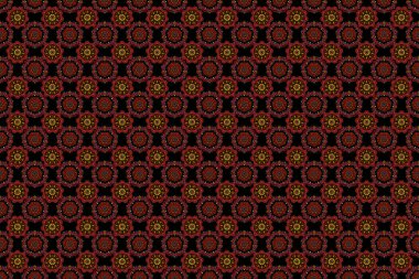 Raster illüstrasyonu. Kırmızı, sarı ve kahverengi renklerde barok çiçekli, pürüzsüz desen. Şatafatlı klasik süs, duvar kağıtları, baskı, tekstil veya kumaş için kraliyet Victoria dönemi dokusu.