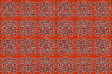 Geleneksel raster gotik damask arka planı. Tebrik kartı, sunum veya düğün davetiyeleri için soyut arabesk arkaplanı. Kırmızı, mavi ve turuncu arkaplansız çiçek süsleme deseni.