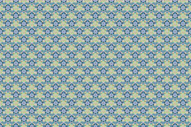 Mavi, gri ve sarı renklerde soyut şirin çiçek deseni. Parlak, güzel, kusursuz bir arka plan. Raster illüstrasyonu.