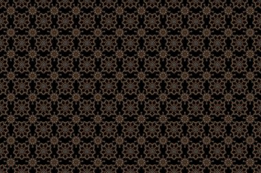 Damask 'ın bej renkli çiçek desenleri. Şık bir süs. Kraliyet duvar kağıdı. Siyah arkaplanda soyut çiçekler.