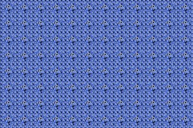 Raster illüstrasyonu. Siyah, mor ve mavi renkli kozmos çiçekleriyle kusursuz çiçek deseni..