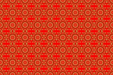 Kırmızı arka planda soyut altın elementler. Raster parlak metal yüzey pürüzsüz desen.