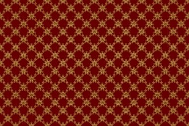 Raster illüstrasyonu. Geometrik yinelenen kusursuz desen, kırmızı arkaplan üzerinde altıgen şekilli altın gradyan.