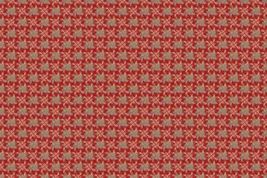 Kırmızı, bej ve turuncu gül çiçekleriyle kusursuz desenler, klasik tarzda raster çiçekleri..