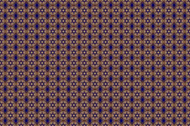 Kart, davetiye, düğün, ambalaj kağıdı için el çizimi desen. Pırıl pırıl altın şeritlerin kusursuz deseni, zikzak sembolü, dalgalı şerit, mavi üzerine kusursuz desenli altın çizgiler..