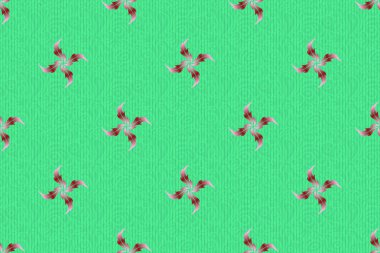 Klasik yeşil ve kırmızı dikişsiz desen, soyut brokar kumaş deseni, kumaş, baskı veya ambalaj kağıdı için karışık biçimlendirilmiş elementler..