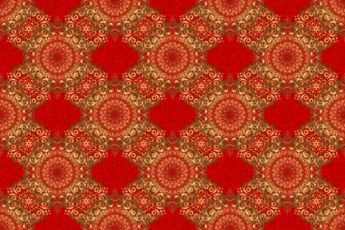 Eski bir süs. Raster illüstrasyonu. Basit, pürüzsüz desen. Kırmızı arkaplanda altın yıldızlar..