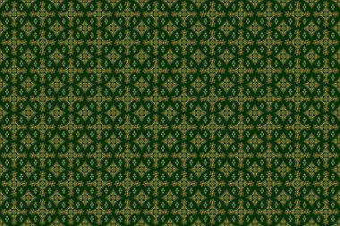 Yaratıcılığın için altın elementlerle dolu yeşil bir arka plan. Kusursuz üçgen pullu lüks altın desenli..