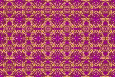 Altın ve mor renklerde kusursuz çiçek seramikleri. Klasik kumaş süsü.