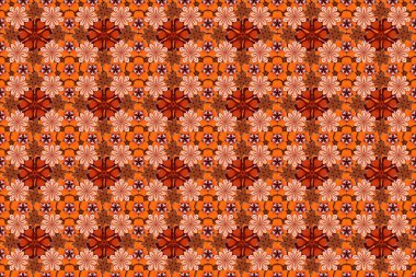 Kahverengi, turuncu ve bej renkli süslemeleri olan pürüzsüz bir desen..