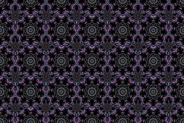 Raster illüstrasyonu. Tasarım, tekstil veya kumaş için mor ve mavi renklerde Raster dikişsiz çiçek deseni.