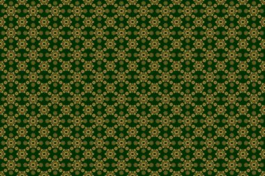 Raster kusursuz altın Noel süsü deseni. Yeşil arkaplanda parlak arkaplan çizimi.