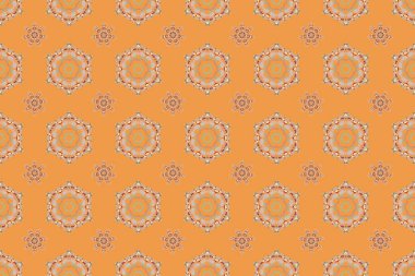 Damask 'ın turuncu ve bej renklerinde kusursuz deseni var. Soyut çiçekli kraliyet duvar kağıdı. Raster tarzı bir süs..