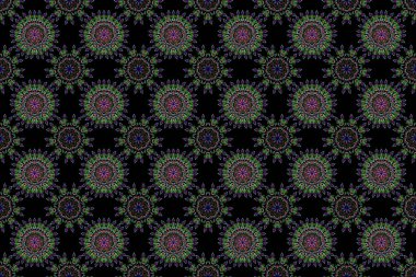 Arap tarzında soyut bir model. Grafiksel modern model. Kusursuz raster arka plan. Siyah arkaplanda pembe, mavi ve sarı desen.