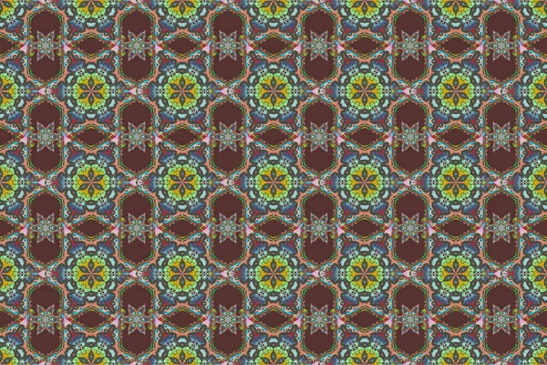 Decorative Symmetry Arabesque Raster Illustration Blue Green Seamless Pattern Good — Stock Photo, Image