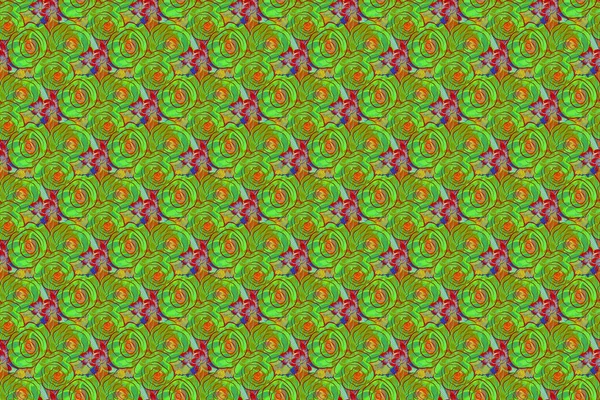 Beautiful pattern for decoration and design. Watercolor seamless pattern with roses. Trendy print in green and red colors. Exquisite pattern with rose flowers and leaves in vintage style.