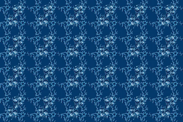 重复的栅形罂粟花纹 蓝色的现代莫特利花无缝图案 — 图库照片