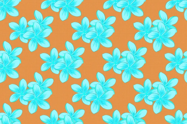 Wiosenny Papier Abstrakcyjnymi Słodkimi Kwiatami Plumerii Kolorze Zielonym Niebieskim Pomarańczowym — Zdjęcie stockowe
