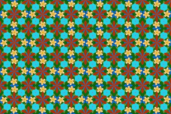 Seamless raster ornament. Modern geometric seamless pattern with blue, green and red repeating elements.