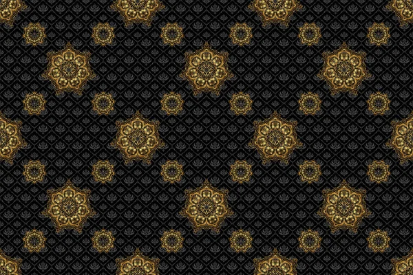 Raster Seamless Golden Christmas Ornament Pattern Glittering Background Illustration Black — Stock Photo, Image
