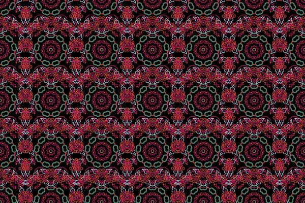 Design for fabric, wallpaper, background, invitation, wrapping and book covers. Hand drawn illustration. Raster vintage floral ornament. Oriental style. Damask seamless pattern in red colors.