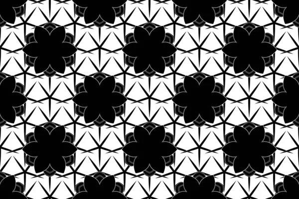 Seamless abstract elements in black colors on white background. Damask raster classic pattern. Orient background with motley repeating elements.