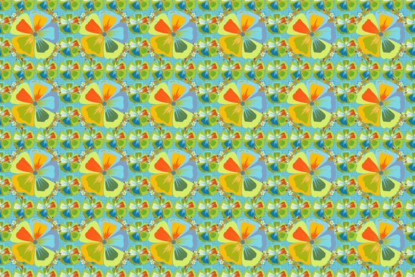 Цветочный Принт Акварели Бесшовный Узор Синего Зеленого Желтого Цветов Растровая — стоковое фото