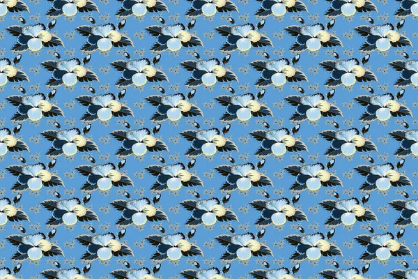 Raster Floral Seamless Pattern Various Blue Gray Green Hibiscus Hawaiian — Stock Photo, Image