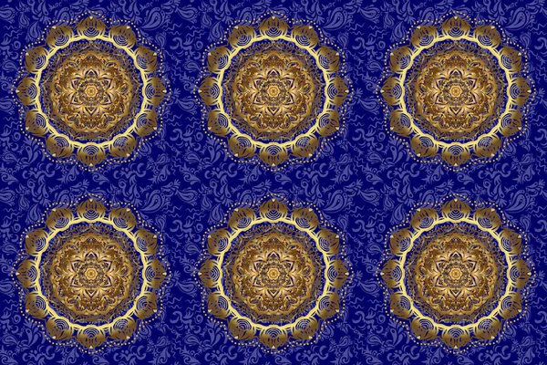 Złoto Nad Błękitem Karta Zaproszenia Scrapbooking Karta Świąteczna Mandala Design — Zdjęcie stockowe
