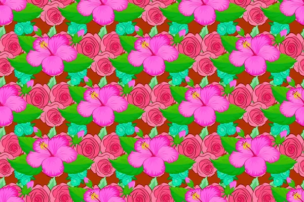 Blühender Dschungel Bunte Raster Illustration Nahtloses Exotisches Muster Mit Vielen — Stockfoto